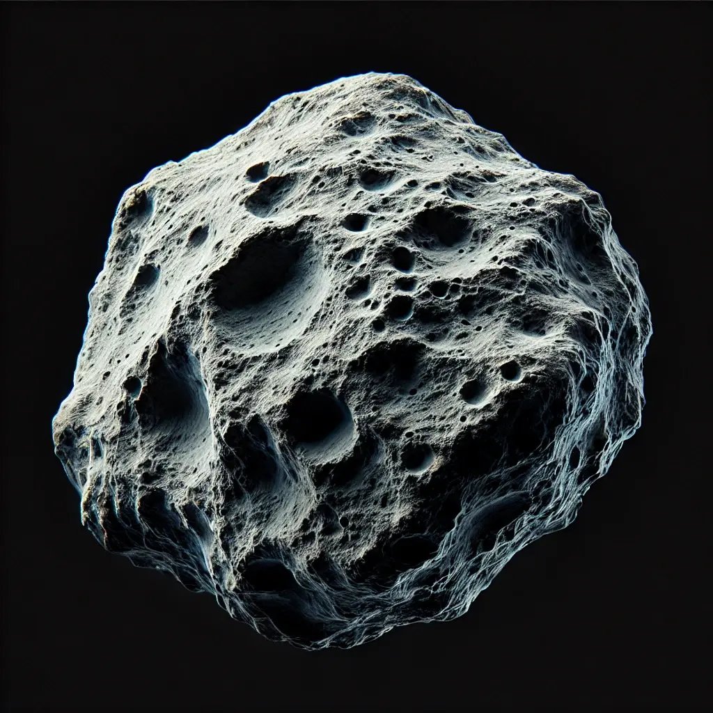 DALL·E 2024-10-25 04.31.48 - A simple, realistic image of a rocky asteroid against a completely black background. The asteroid should have a rugged surface with natural textures a